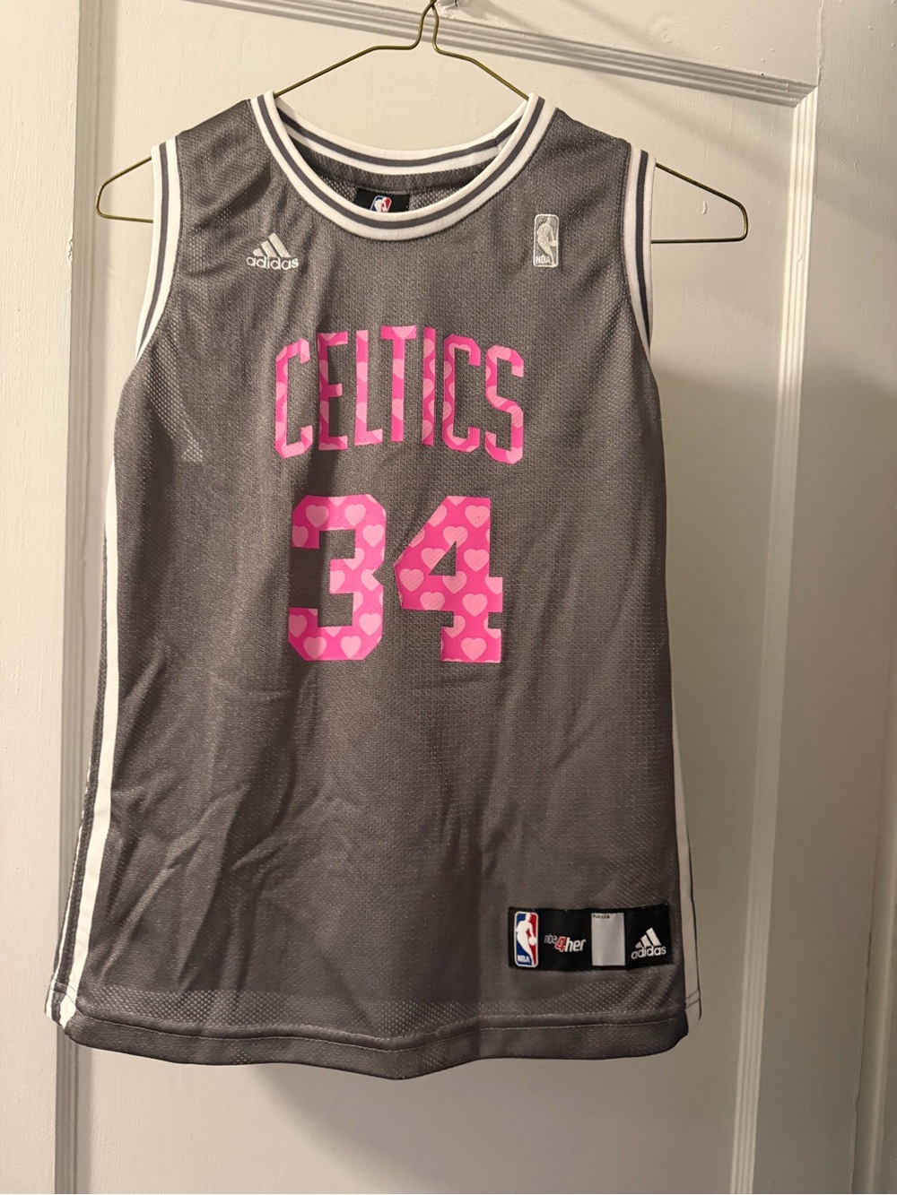 adidas Kids Celtics Gray & Pink #34 Basketball Jersey